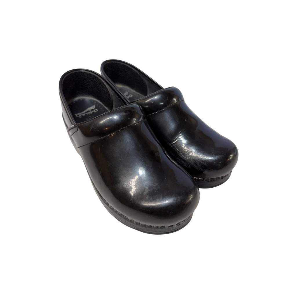 Dansko Professional Black Patent Leather Clogs Slip On Work Nurse 39